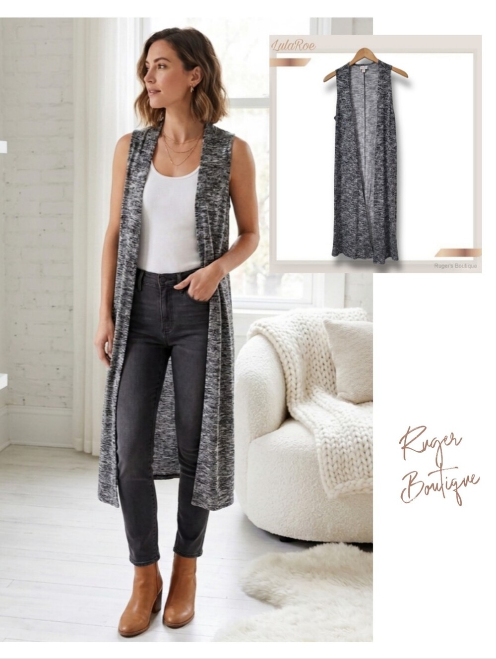 🌿LulaRoe Womens XS Gray Heathered Sweater Like Vest Duster